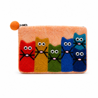 Curious Cat Group Felt Purse- (3 assorted colours)