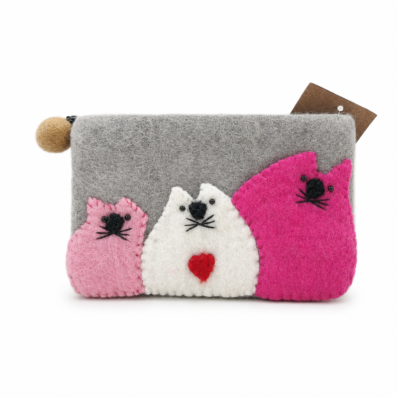 Three Fat Cats Felt Purse- (3 assorted colours)