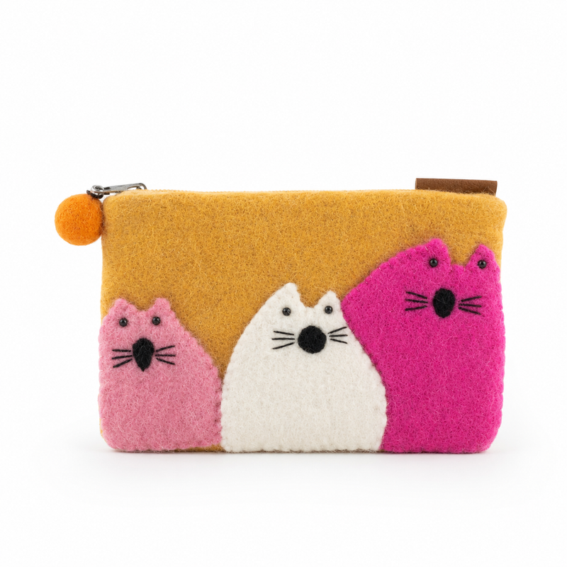 Three Fat Cats Felt Purse- (3 assorted colours)