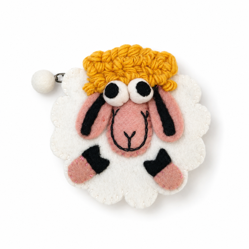 Fresh Colours Happy Sheep Felt Zipper Pouch (3 asst)