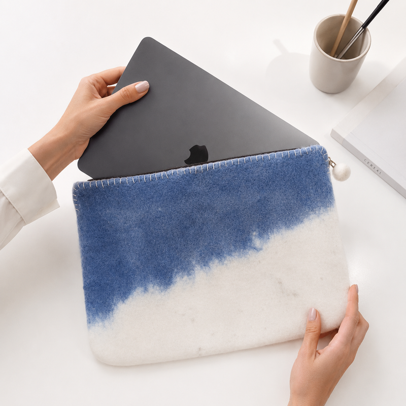 Felt Laptop Pouch (upto 14") - Blue Horzon