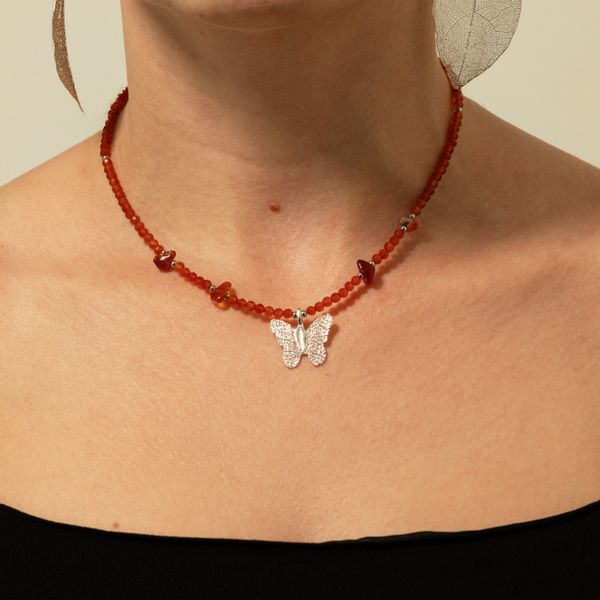 Nymph Gemstone Necklaces - Real Leaf Butterfly Pendant