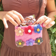 Six Flower Felt Zipper Pouch (3 asst)