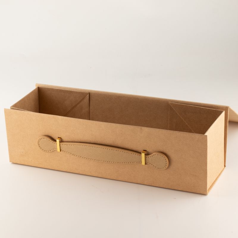 Flat Pack Gift Box - Wine Box Shape (33.5x10x10.5cm) - Brown Craft