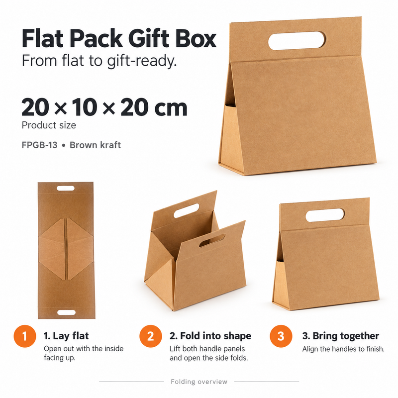 Flat Pack Gift Box - Hand Box (20x10x20cm) - Black