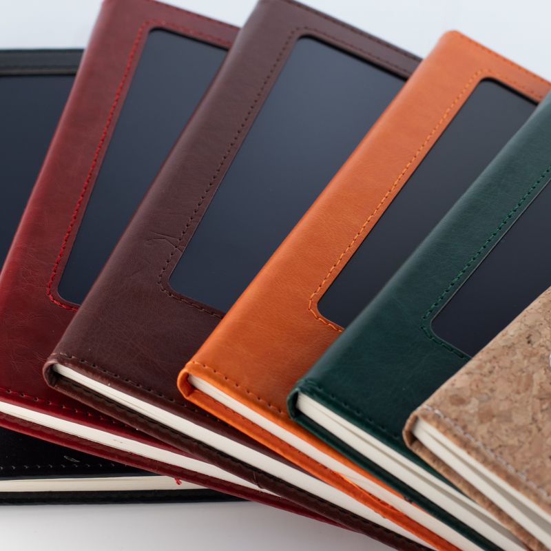 Intention Note Book - LCD Wipe Screen - Black Leather Effect - Brass Leaf - 80 Leafs