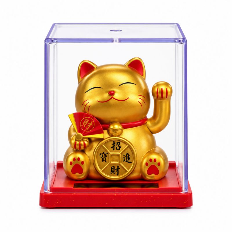 Mini Solar Powered Money Cat in Box - Gold