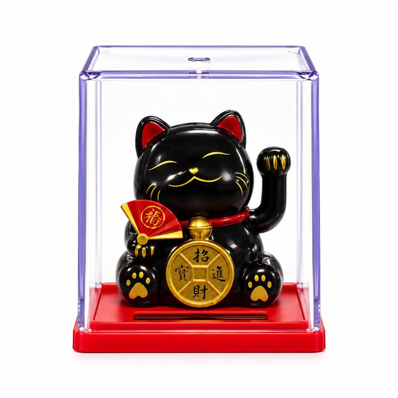 Mini Solar Powered Money Cat in Box - Black