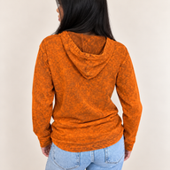 Large Stone Washed Hoody Shirt Kangaroo Pocket - Burnt Orange