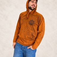 Large Stone Washed Hoody Shirt Kangaroo Pocket - Burnt Orange