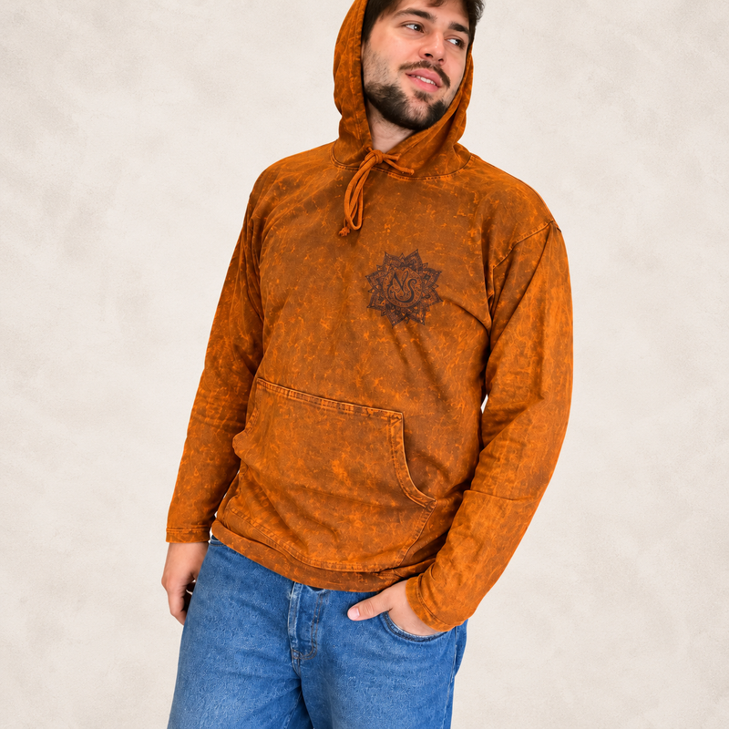 XLarge Stone Washed Hoody Shirt Kangaroo Pocket - Burnt Orange