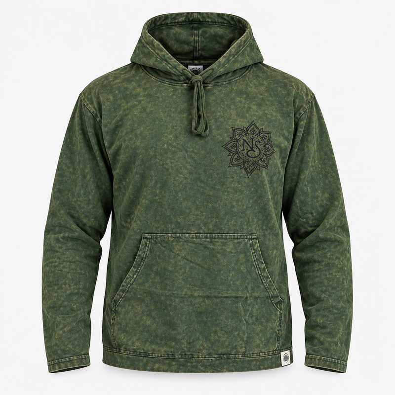 Med Stone Washed Hoody Shirt Kangaroo Pocket -Vintage Teal