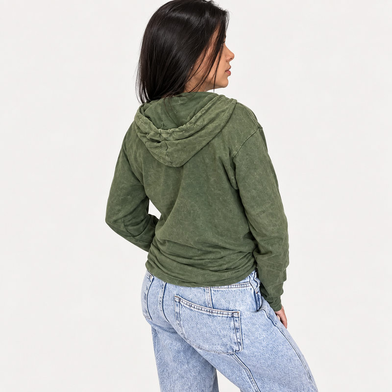 Med Stone Washed Hoody Shirt Kangaroo Pocket -Vintage Teal