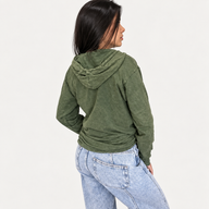Med Stone Washed Hoody Shirt Kangaroo Pocket -Vintage Teal