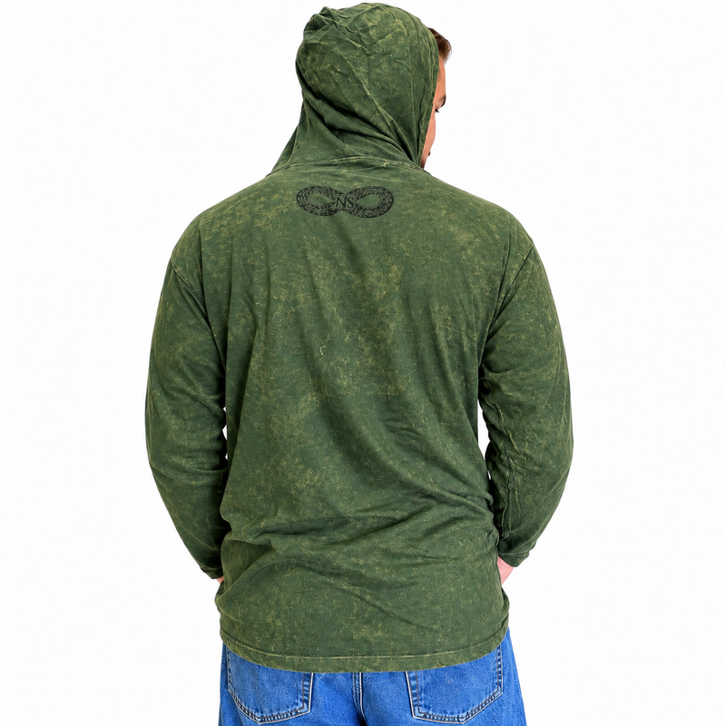 Large Stone Washed Hoody Shirt Kangaroo Pocket - Vintage Teal