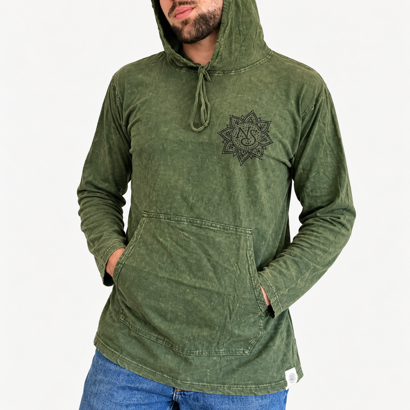 XLarge Stone Washed Hoody Shirt Kangaroo Pocket - Vintage Teal
