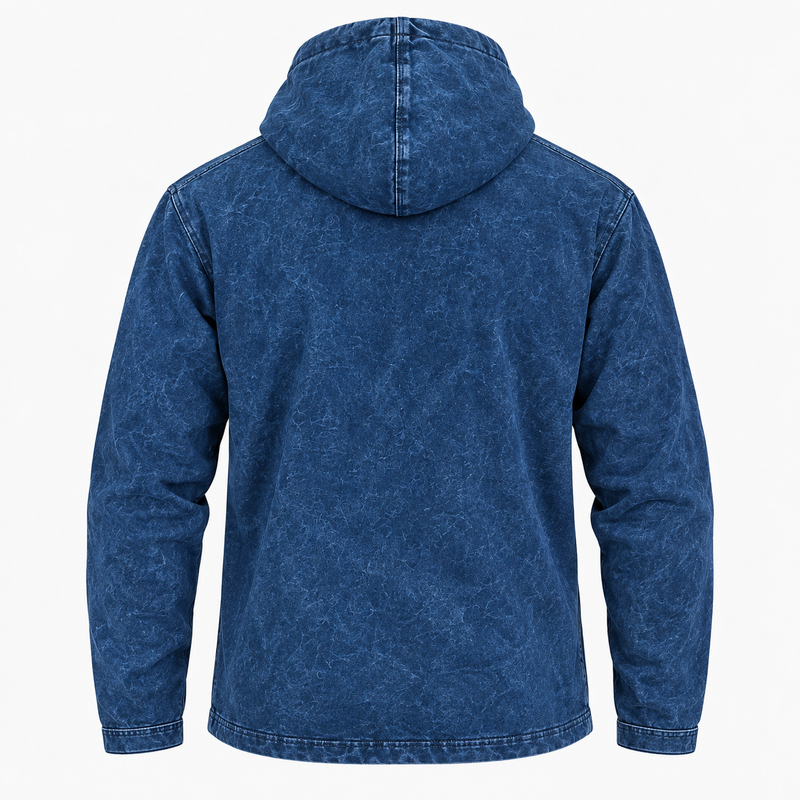 Med Stone Washed Hoody Shirt Kangaroo Pocket - Blue Compass of Life