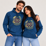XLarge Stone Washed Hoody Shirt Kangaroo Pocket - Blue Compass of Life