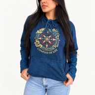 XLarge Stone Washed Hoody Shirt Kangaroo Pocket - Blue Compass of Life