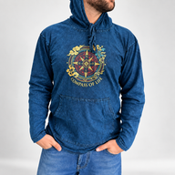 XLarge Stone Washed Hoody Shirt Kangaroo Pocket - Blue Compass of Life