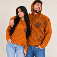 Med Stone Washed Hoody Shirt Kangaroo Pocket - Burnt Orange