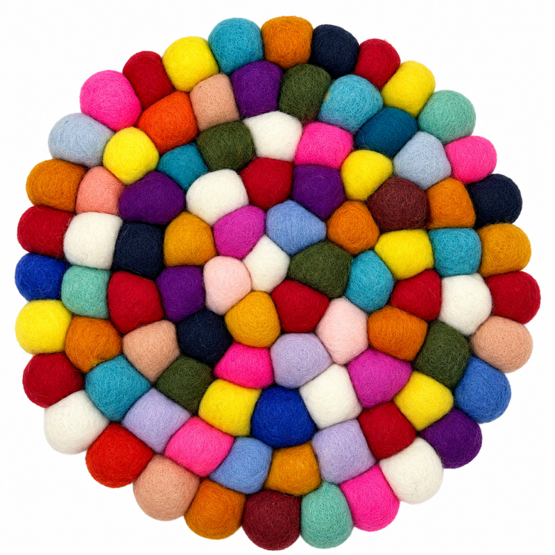 Felt Ball Round Placemat - 20cm Multi Colour