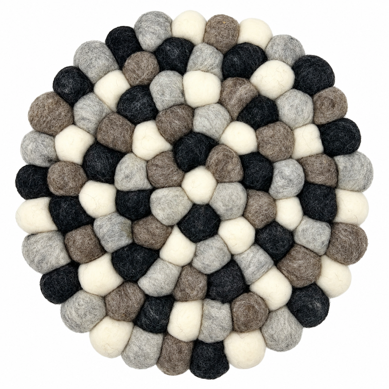 Felt Ball Round Placemat- 20cm Multi Grey Colour