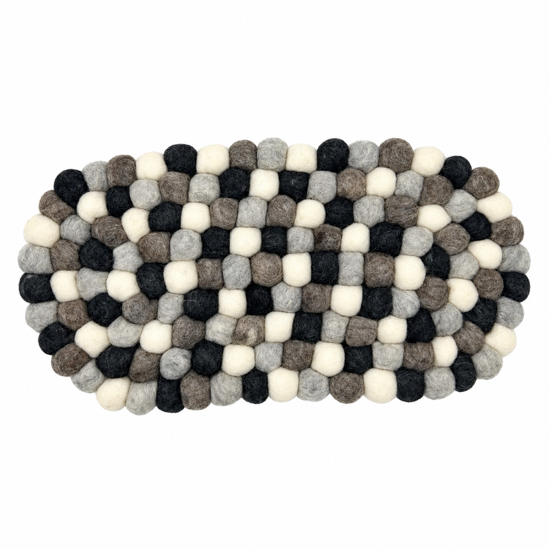 Felt Ball Oval Centre Mat - 38x18cm Multi Grey Colour