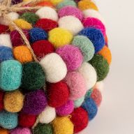 Felt Ball Round Coasters - 10cm Multi colour (set of 4)