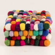 Felt Ball Square Coasters - 10cm Multi Grey colour (set of 4)