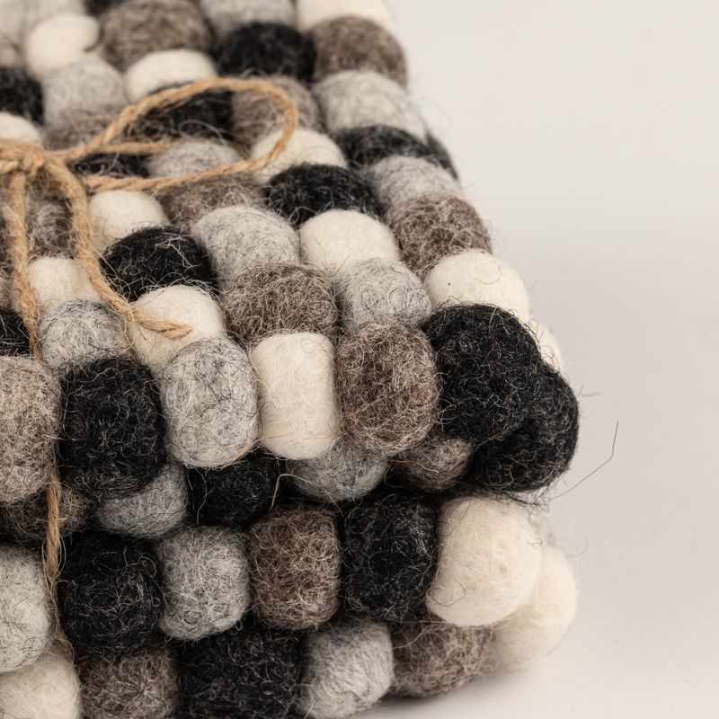 Felt Ball Square Coasters - 10cm Multi Grey colour (set of 4)