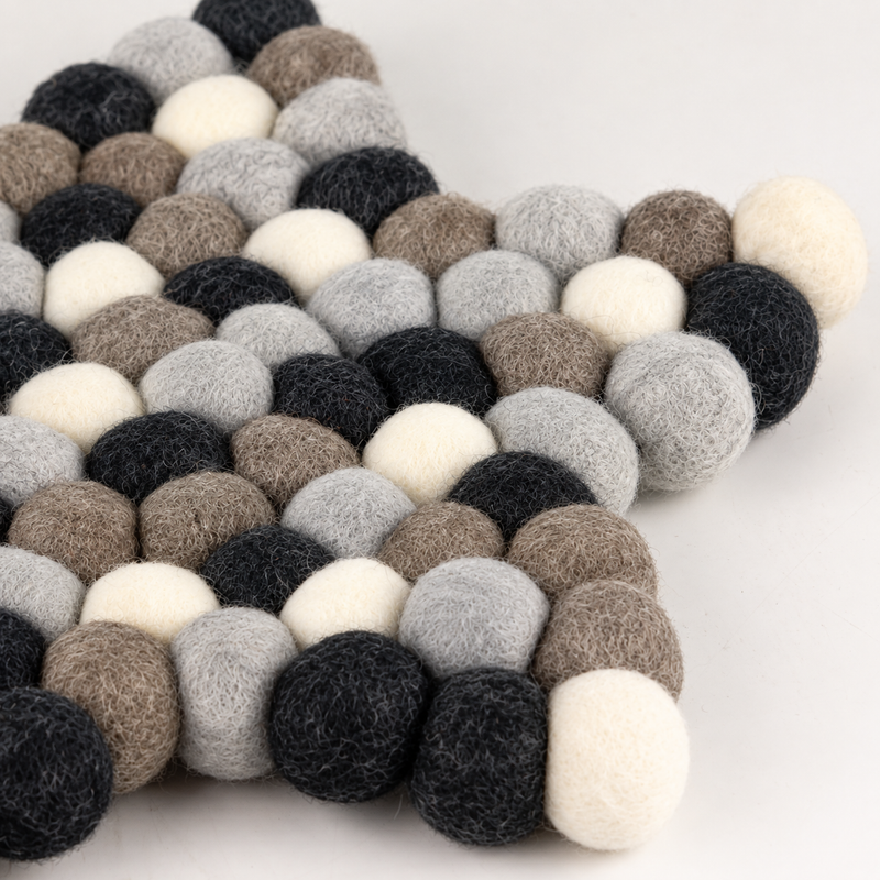Felt Ball Star Centre Mat - 38x18cm Multi Grey Colour