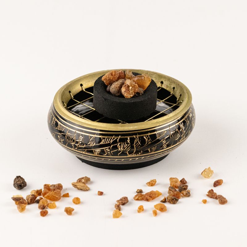 Brass Carved Charcoal Incense Jar