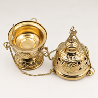 Hanging Brass Incense Burner - Threaded Chain - 16.5x6.5cm (Fine Brass)
