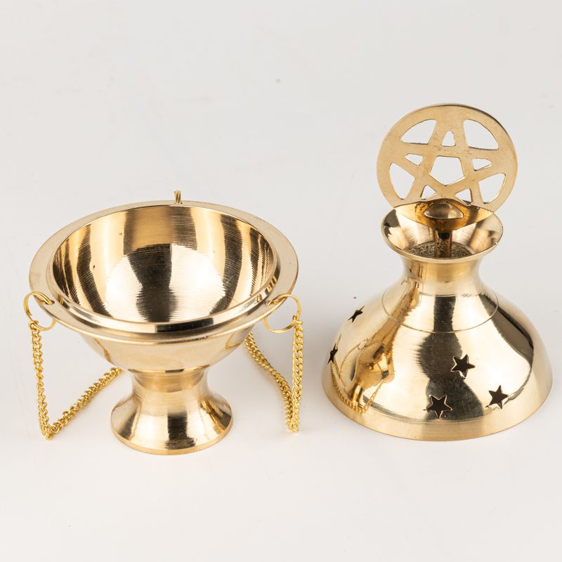 Hanging Brass Incense Burner - Pentagram