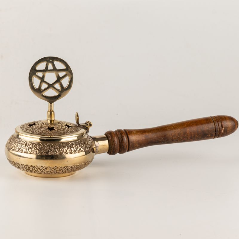 Censer Incense Burner with Wooden Handle - Pentagram