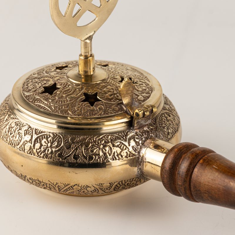 Censer Incense Burner with Wooden Handle - Pentagram