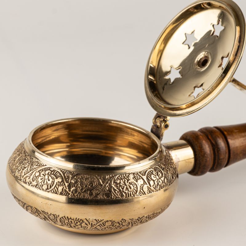 Censer Incense Burner with Wooden Handle - Pentagram