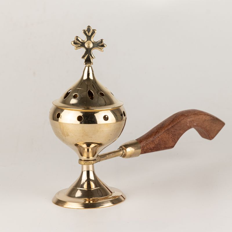 Censer Incense Burner with Wooden Handle - Cross