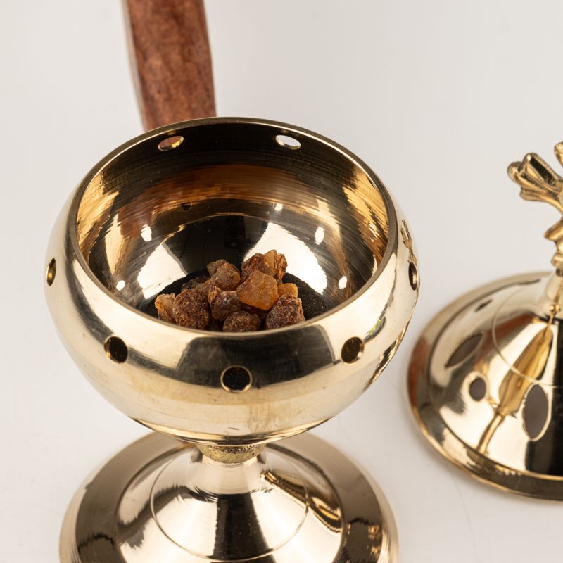 Censer Incense Burner with Wooden Handle - Cross