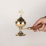 Censer Incense Burner with Wooden Handle - Cross
