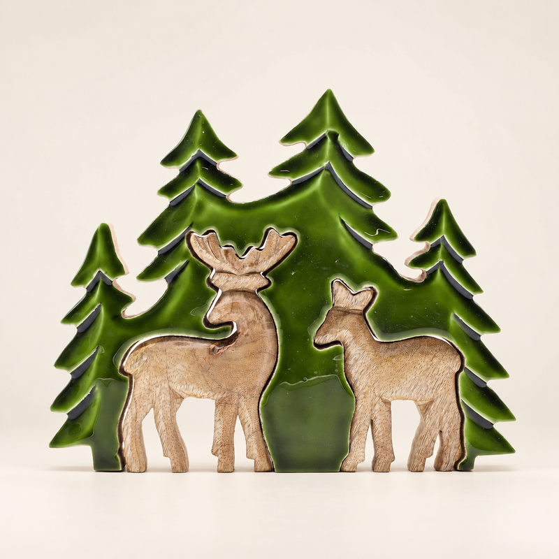 Lost in the Forrest - Two Dear in the Forrest 3D Wooden Decoration - 18x23cm