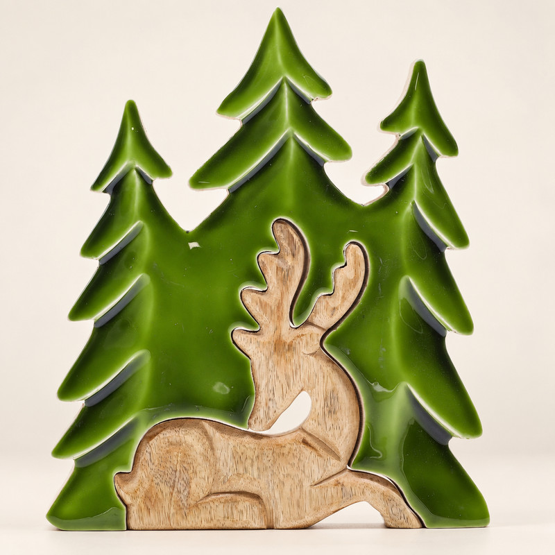 Lost in the Forrest -  Stag in the Forrest 3D Wooden Decoration - 23x20cm