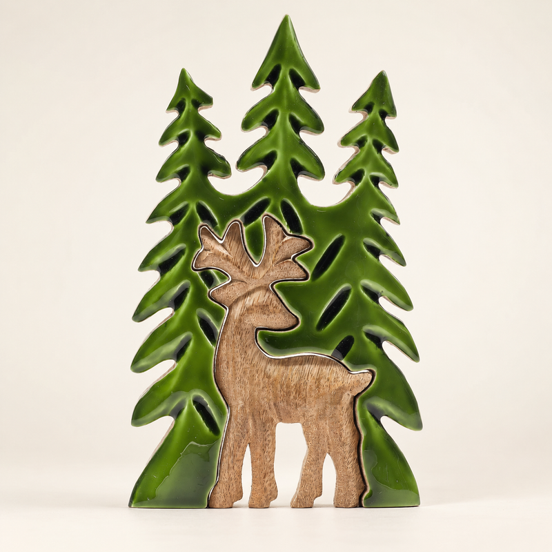 Lost in the Forrest - Stag in the Forrest 3D Wooden Decoration - 25x15cm