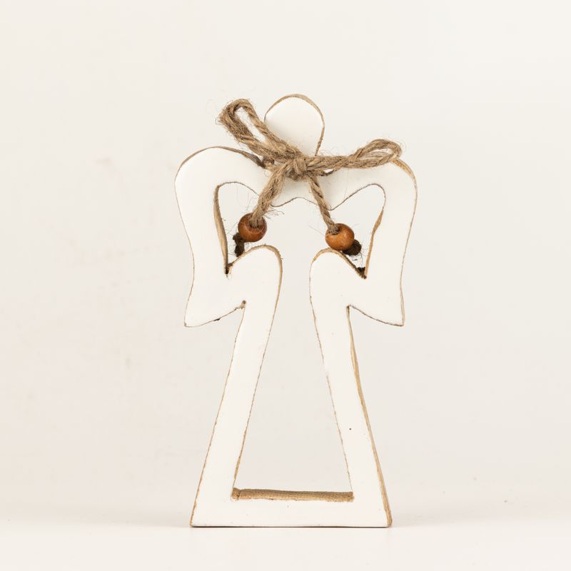Small Mango Wood Halo Angel - White Enamel