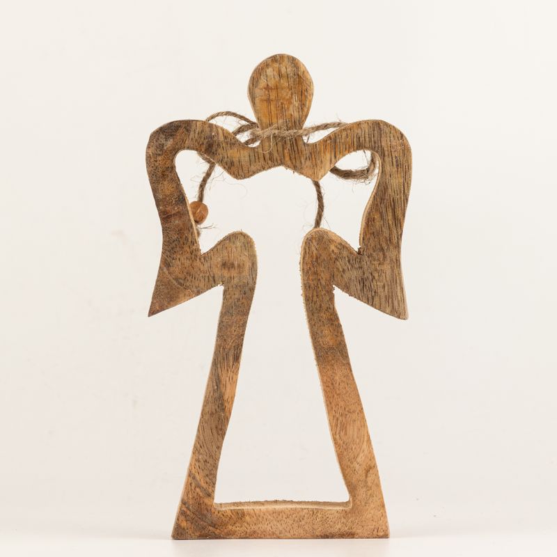 Med Mango Wood Halo Angel - White Enamel