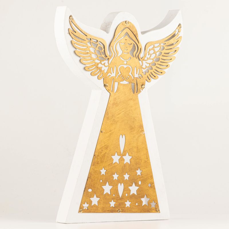 Mango Wood Angel - Whitewash with Iron Decor Cut Out - 39cm