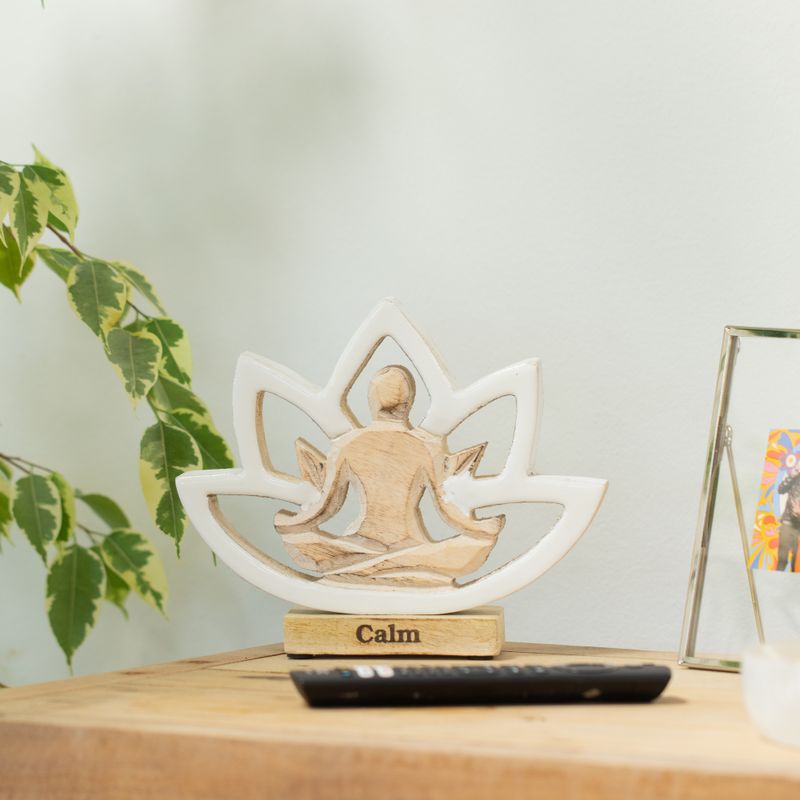 Wooden Yoga Lady - Lotus Flower - Cream - Calm