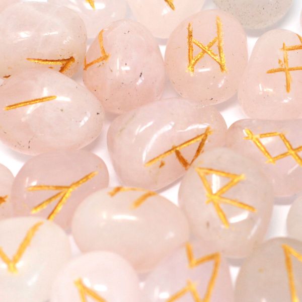 Indian Runes in Pouch - Rose Quartz