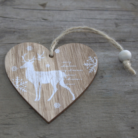 Pack of 2 Christmas Wooden Craft Decoration - Raindeer Heart